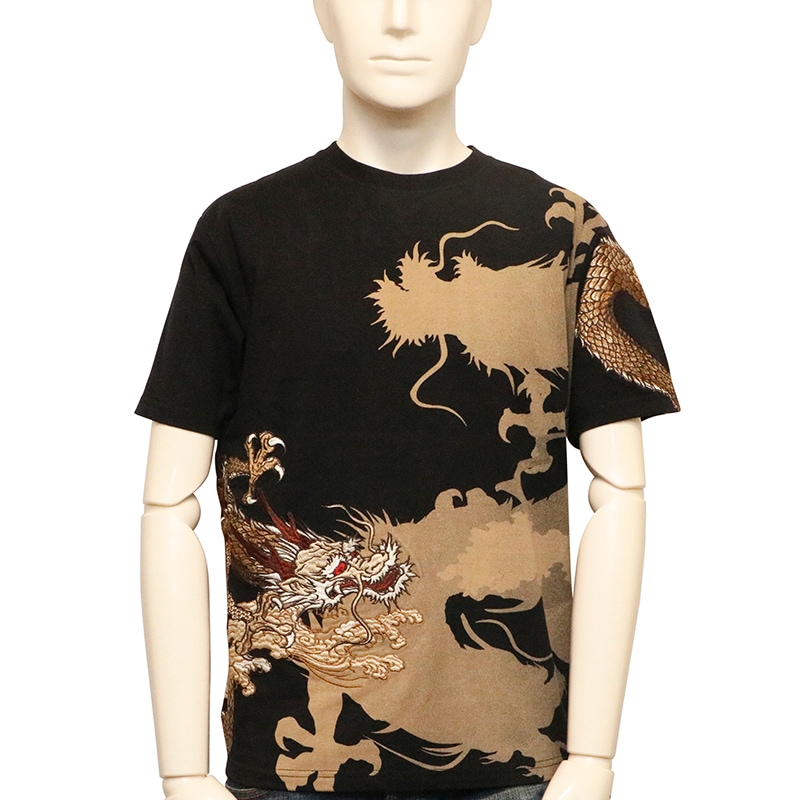 古都古都 × 絡繰魂 粋 月光龍群 柄 刺繍 和柄 半袖Tシャツ （ B242093