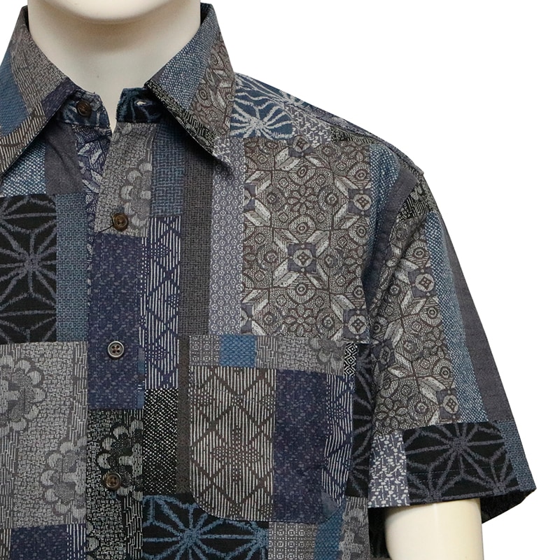 衣櫻 ころもざくら 大島紬調パッチワークプリント 柄 和柄 半袖