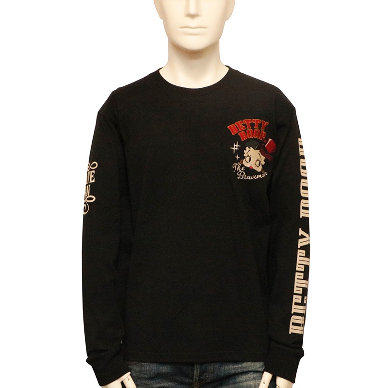 ブレイブマン× ベティ スカル 刺繍 天竺 長袖 Tシャツ  BBB-2446 THE BRAVEMAN × BETTY BOOP ベティ × チェリースカル 刺繍 天竺