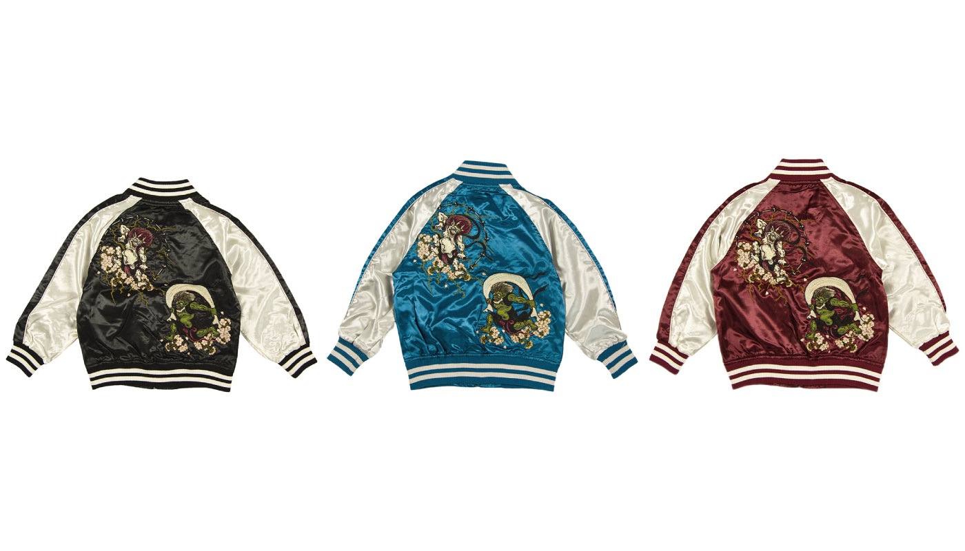 朧/おぼろ 風神雷神 柄 刺繍 KIDS 和柄スカジャン （993881