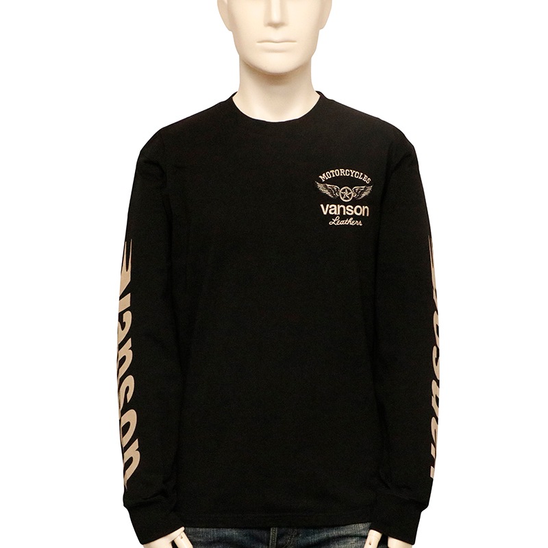 VANSON バンソン ウイングスター 柄 刺繍 天竺 長袖 Tシャツ