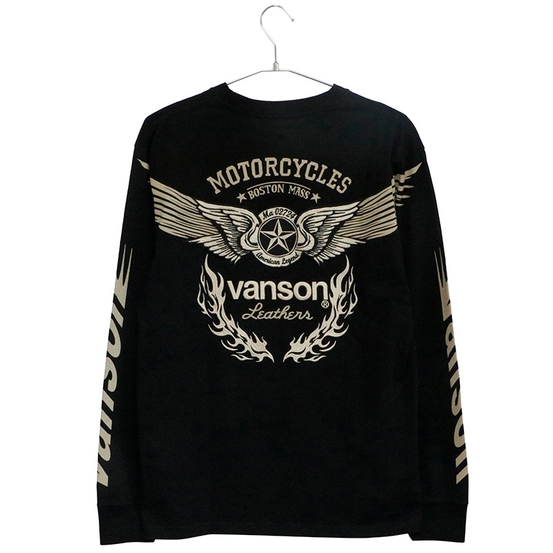 VANSON バンソン ウイングスター 柄 刺繍 天竺 長袖 Tシャツ