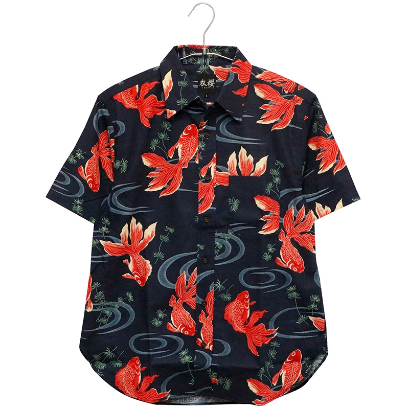 衣櫻 ころもざくら 金魚 柄 和柄 半袖 レギュラーカラー シャツ サザン