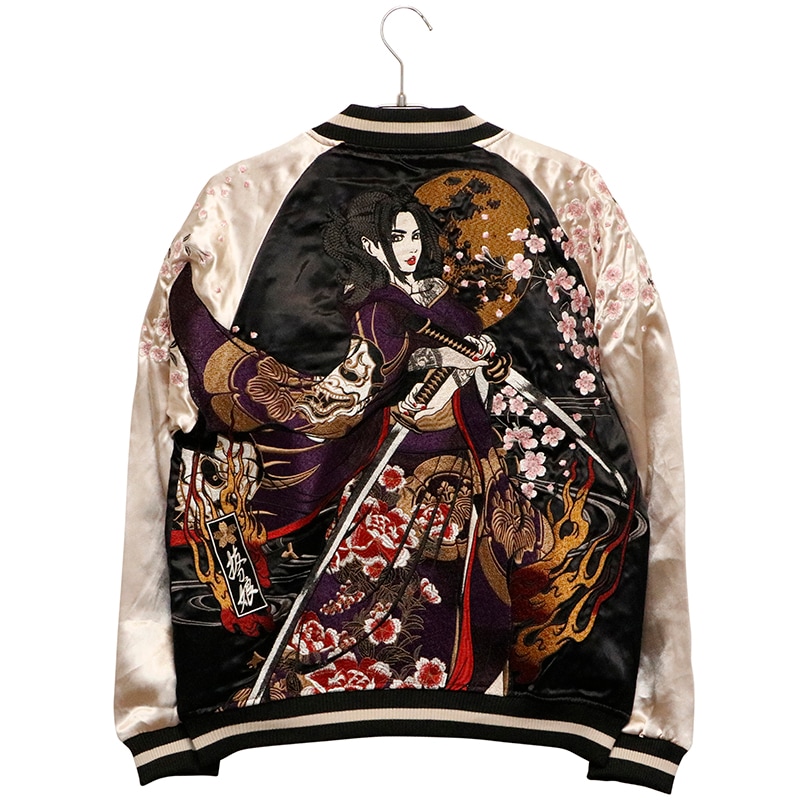 抜刀娘 × HARAKIRI 凛 阿吽×華鯉 総刺繍 リバーシブル スカジャン 抜刀娘 × HARAKIRI 凛 阿吽×華鯉 総刺繍 リバーシブル スカジャン