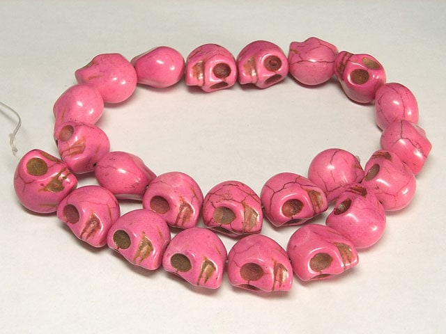 スカルビーズ ドクロ アクセサリーパーツ ピンク サイズ：大 (縦穴