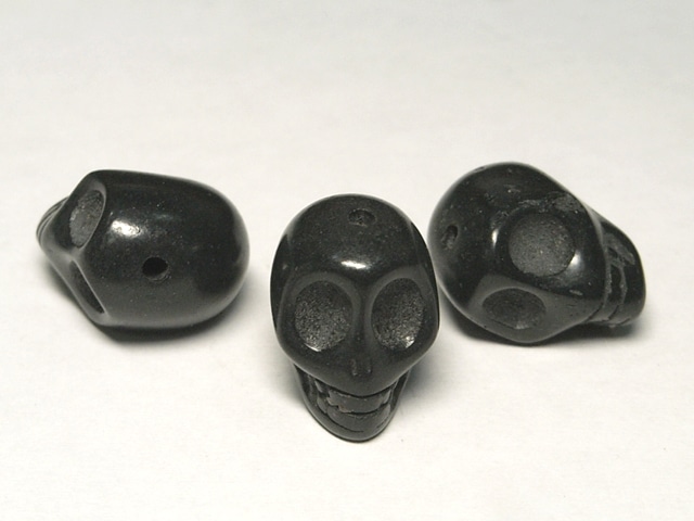 スカルビーズ ドクロ アクセサリーパーツ ブラック サイズ：大 (縦穴