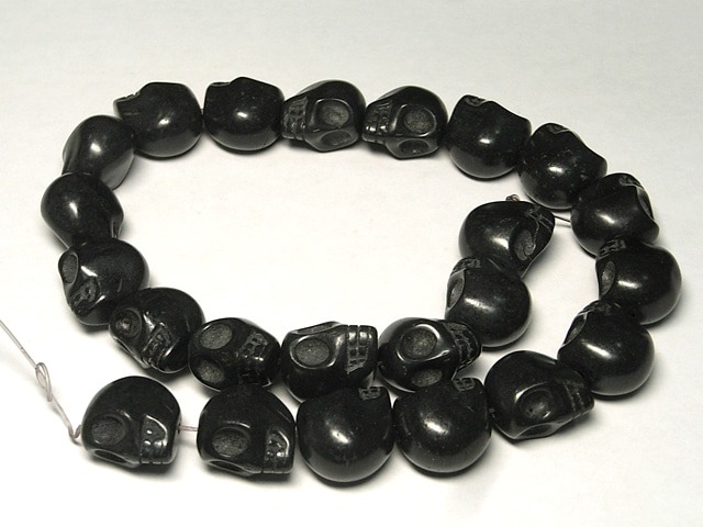 スカルビーズ ドクロ アクセサリーパーツ ブラック サイズ：大 (縦穴