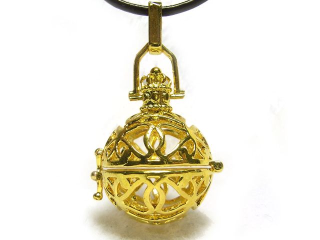 アロマペンダントトップ 円形フラワー ゴールド 全長約44mm 容器内径約