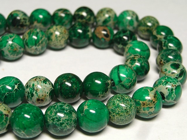 インペリアルジャスパー グリーン ラウンド 連販売 約8mm 穴サイズ2mm