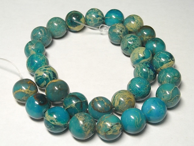 インペリアルジャスパー ブルー ラウンド 連販売 約14mm(天然石染色