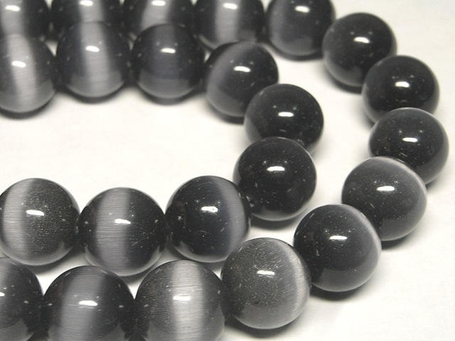 キャッツアイ ビーズ ダークグレー ラウンド 連販売 約12mm(人工石) 猫