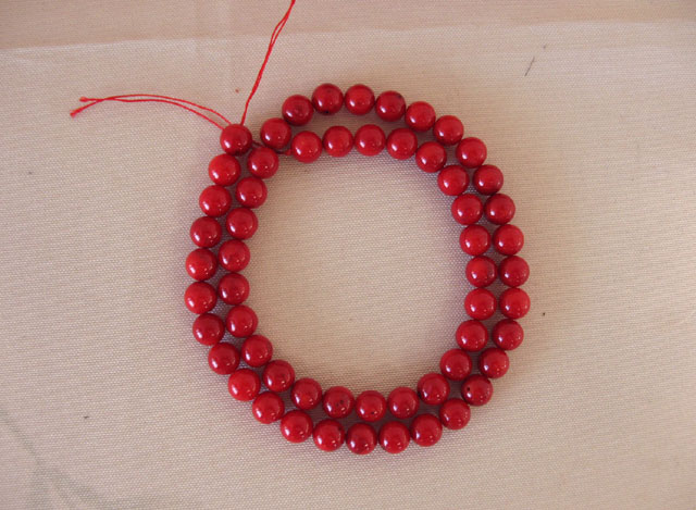 サンゴ（珊瑚） 連販売 ラウンド 約7mm 真紅（染色） アクセサリー