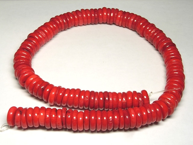 サンゴ（珊瑚） 連販売 真紅 枝輪切り 約13×4mm（染色