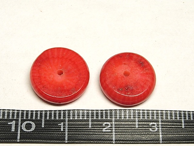 サンゴ（珊瑚） 連販売 真紅 枝輪切り 約13×4mm（染色） アクセサリー