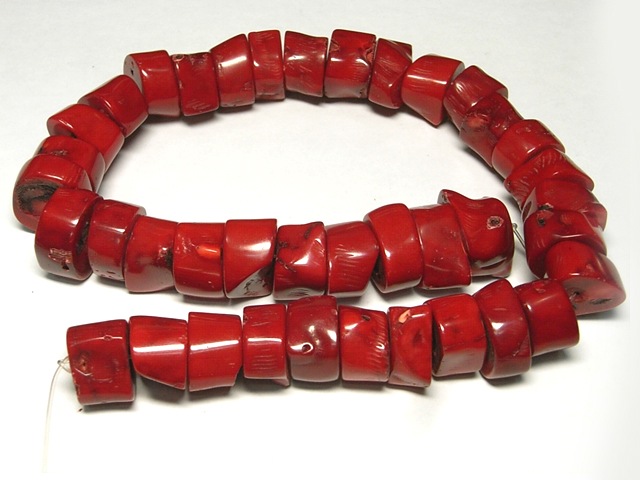 サンゴ（珊瑚） 連販売 真紅 枝輪切り 約18×11mm（染色