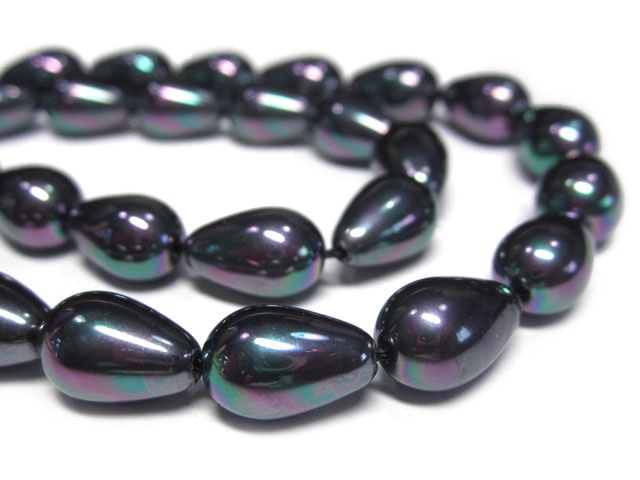 シェルパール ドロップ型 ブラック 約8X12mm 連販売 真珠 ビーズ