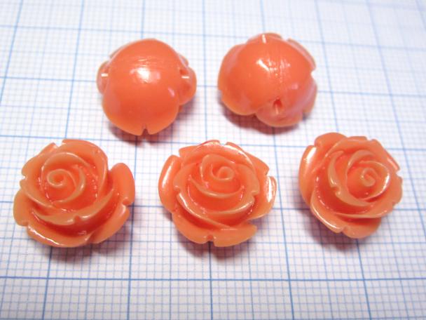珊瑚（加工） 薔薇型ビーズ ピンク 約14×11mm 5個 さんご サンゴ