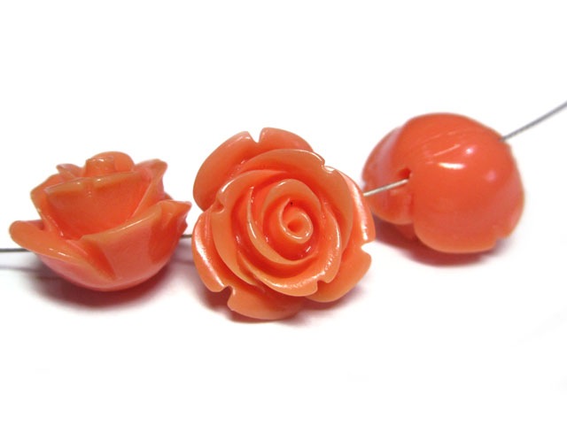 珊瑚（加工） 薔薇型ビーズ ピンク 約14×11mm 5個 さんご サンゴ