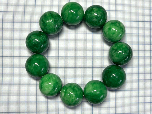 翡翠 ブレスレット ラウンド マーブル グリーン 約18～19mm 緑