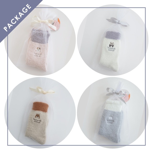 【有料ギフトラッピング対応商品】もこもこルームソックス つまんでアニマルズ