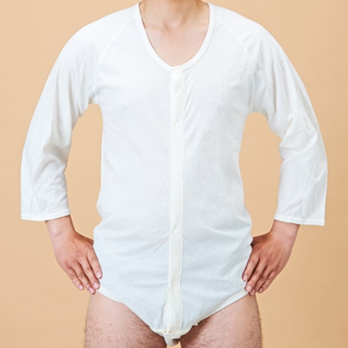 【母の日クーポン対象】紳士・婦人共用 前開き７分袖ボディシャツ（ホック付き）