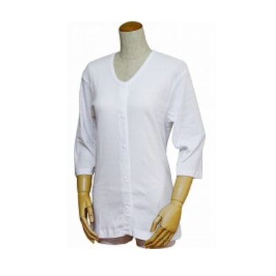 前開き七分袖シャツ（プラスチックホック式）　婦人用 ホワイト LLサイズ