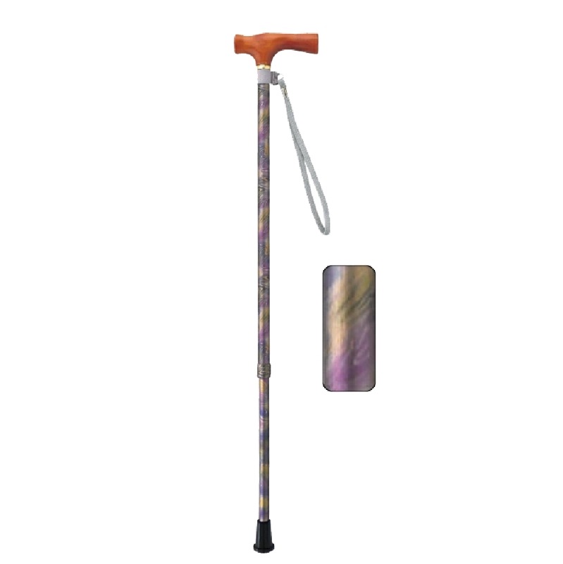 ささえ 2段伸縮ステッキ 雨にも負けず（天然木製グリップ／マーブル