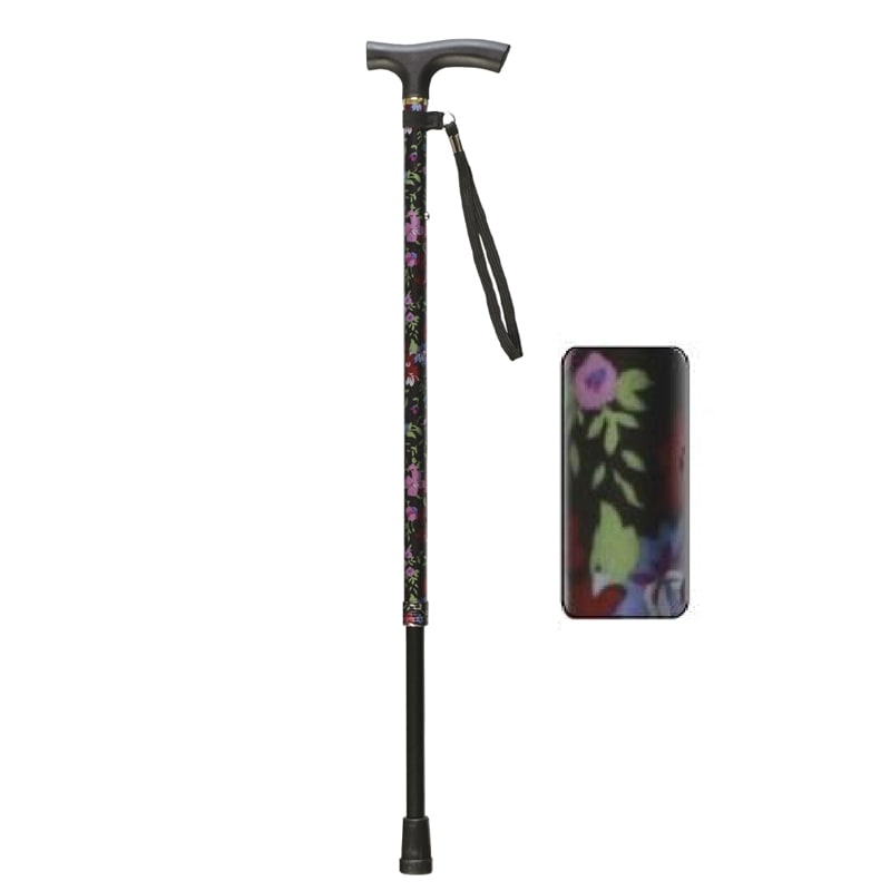 軽量アルミ製ステッキ さぽ～と 雨にも負けず 黒花柄 ｜ 杖・ステッキ