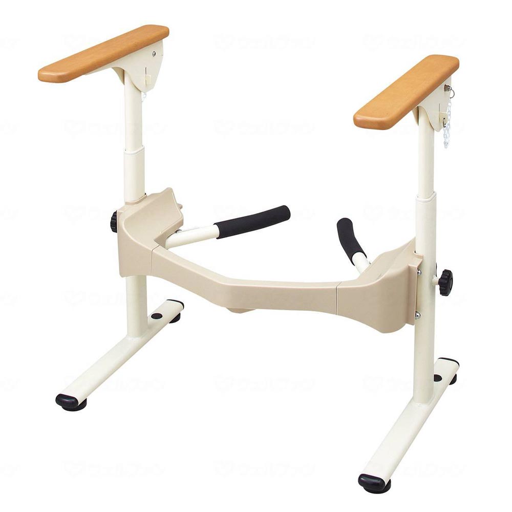 洋式トイレフレームＳＵＳ－はねあげＲ２（木製ひじ掛け）