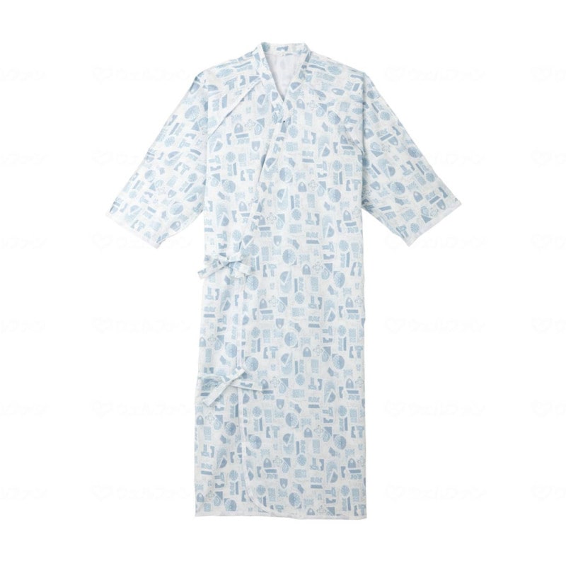 父の日クーポン最大10%OFF】ケアねまき（ガーゼ） ブルー LLサイズ
