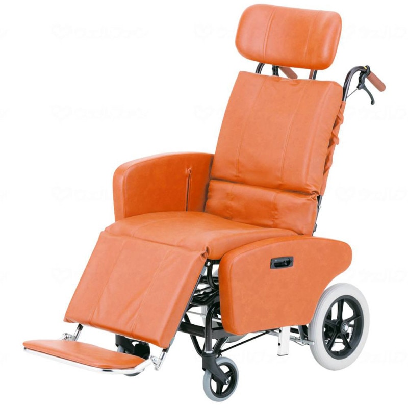 オレンジ色のティルトリクライニング介助用車椅子 ティルト＆リクライニング車椅子NHR－7B（サイドガード付きアーム