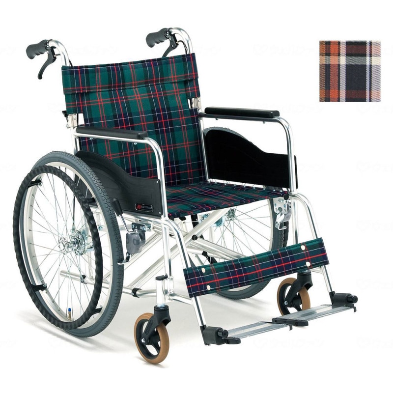 自走用車椅子 チェック柄 背もたれ付き マキテック 多機能車いす 跳ね上げ式スイングアウトタイプ 介助式背