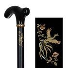 【母の日クーポン対象】蒔絵風アルミ製長さ調節付折り畳みステッキ 黒・鳳凰