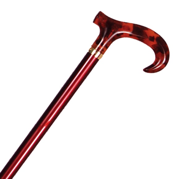 超軽量カーボン折り畳みステッキ ダービーべっ甲手元 （小） 赤