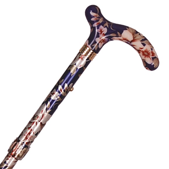 アルミ製・総花柄折り畳みステッキ 青