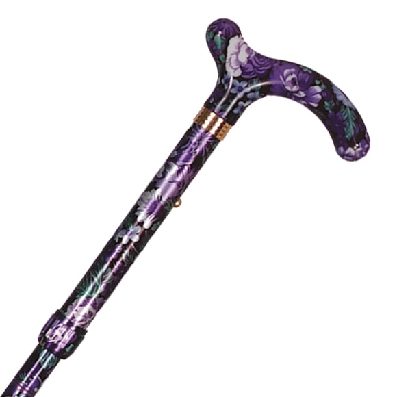 アルミ製・総花柄折り畳みステッキ 紫