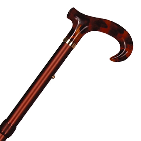 アルミ製・長さ調節付き折り畳みステッキ（ダービー手元）茶