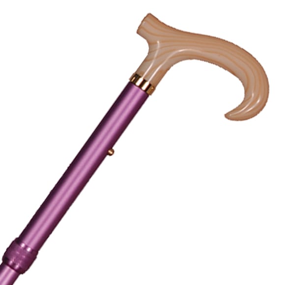 アルミ製・長さ調節付き折り畳みステッキ（ダービー手元）紫