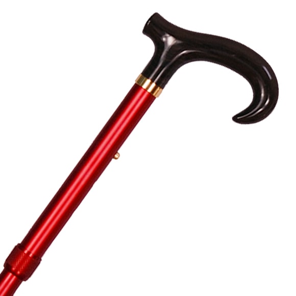 アルミ製・長さ調節付き折り畳みステッキ（ダービー手元）赤