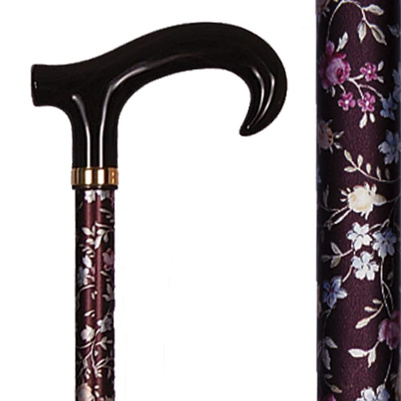 アルミ製・花柄折り畳みステッキ（ダービー手元）茶