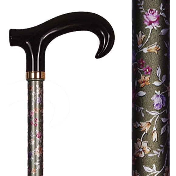 アルミ製・花柄折り畳みステッキ（ダービー手元）緑