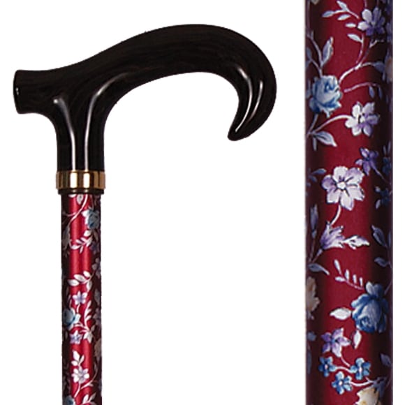アルミ製・花柄折り畳みステッキ（ダービー手元）赤