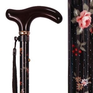 アルミ折り畳み長さ調節式ステッキ 布巻き仕上げ 黒 ｜ 杖・ステッキ