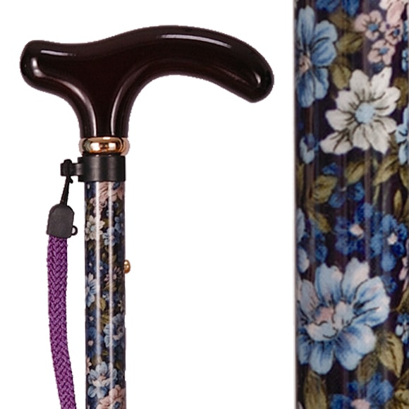 アルミ折り畳み長さ調節式ステッキ 布巻き仕上げ 青