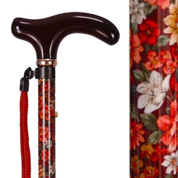 アルミ折り畳み長さ調節式ステッキ 布巻き仕上げ 赤