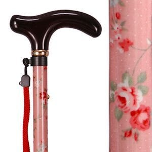 アルミ折り畳み長さ調節式ステッキ 布巻き仕上げ ピンク ｜ 杖
