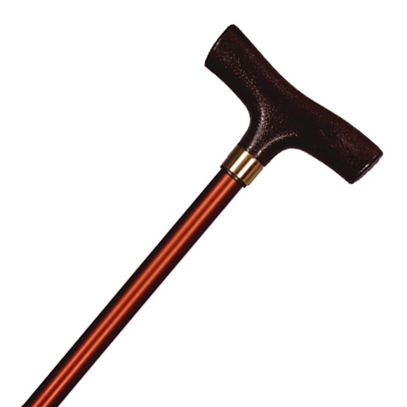 アルミ製・折り畳みステッキT型 茶