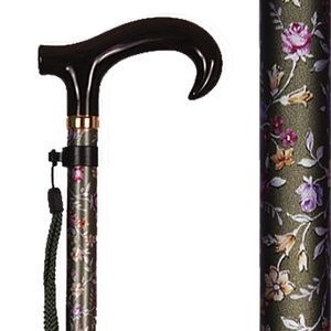 アルミ製・花柄5段折り畳みステッキ ピンク ｜ 杖・ステッキ