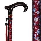 アルミ製・花柄・調節付きステッキ（房付）赤