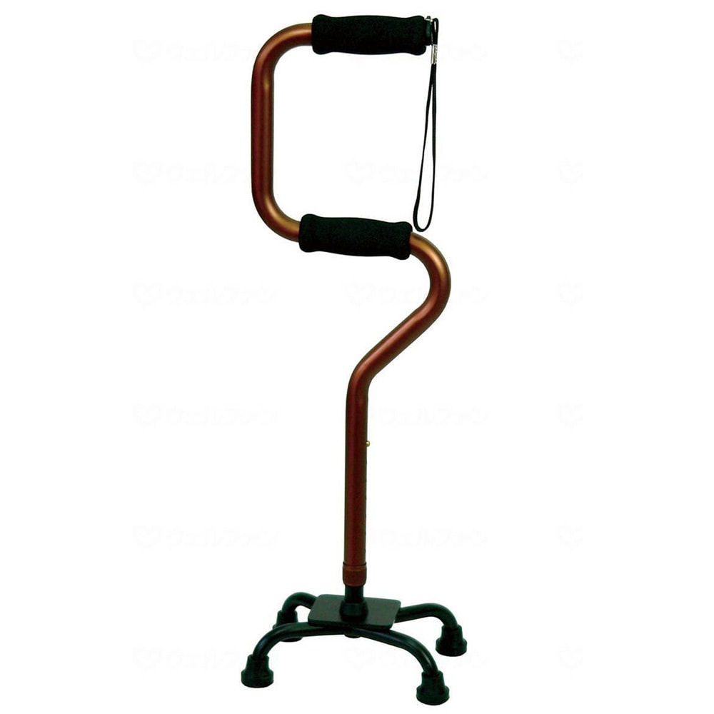 ２段グリップ Ｓ字クオッドケイン オールアルミ四点式 ブラウン